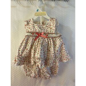 Rare editions romper dress pink flowers 2 piece 100 cotton rn‎ 18854